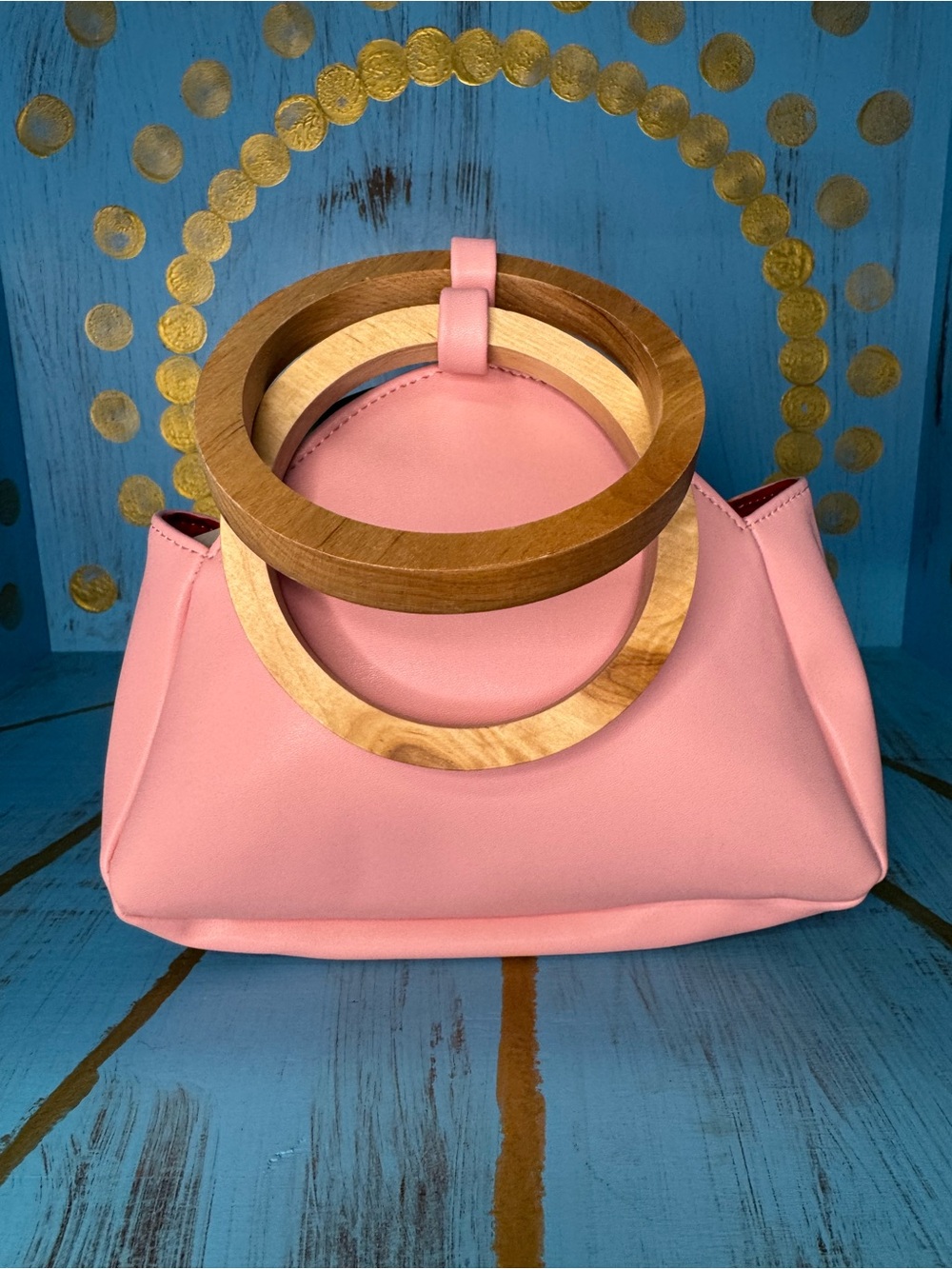 Valfre Cherry Pink Women’s Pleather Wooden Top-Handle Clutch - Picture 7 of 11